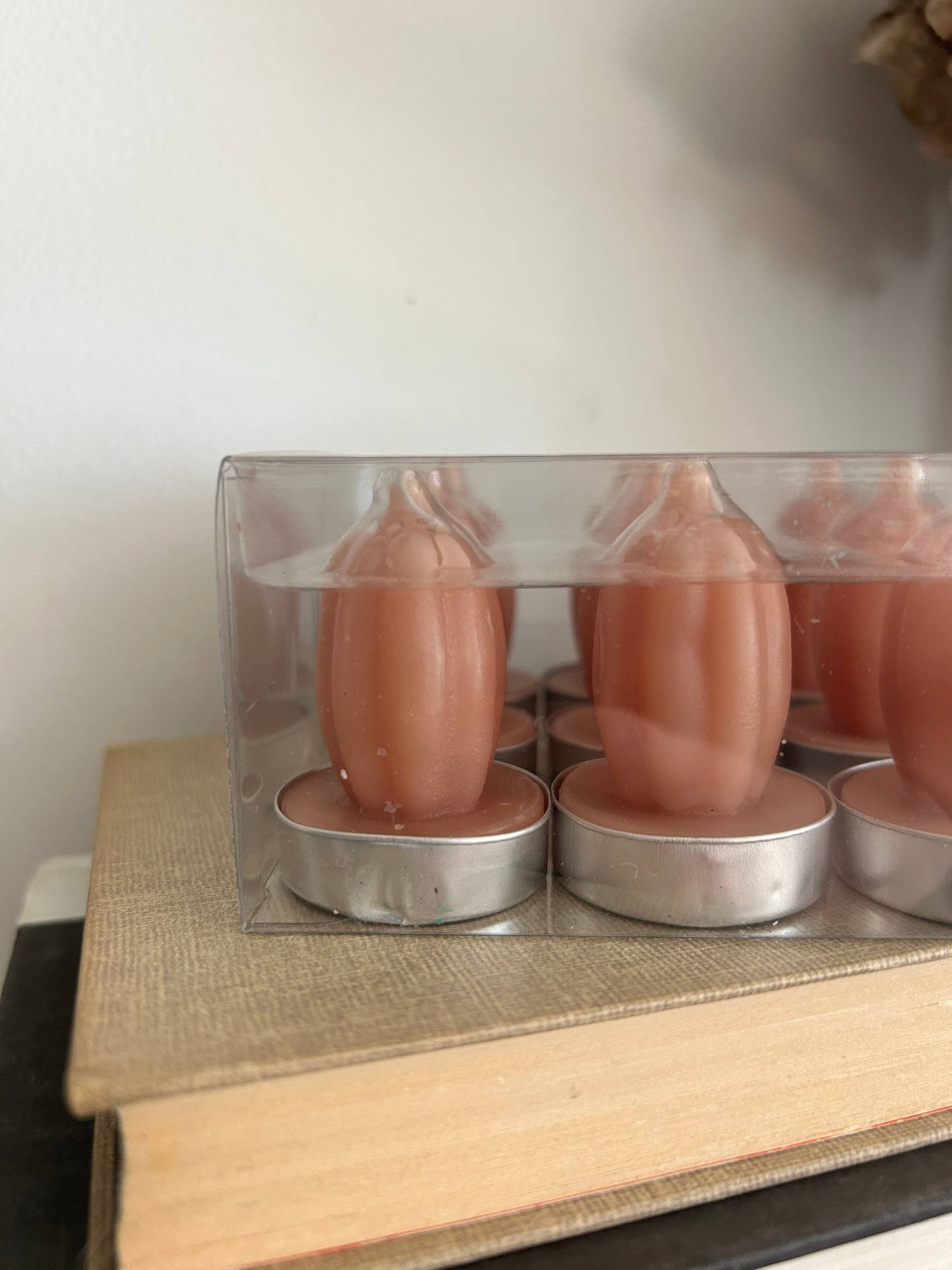 Tan Pumpkin Unscented Tealights- Set of 9