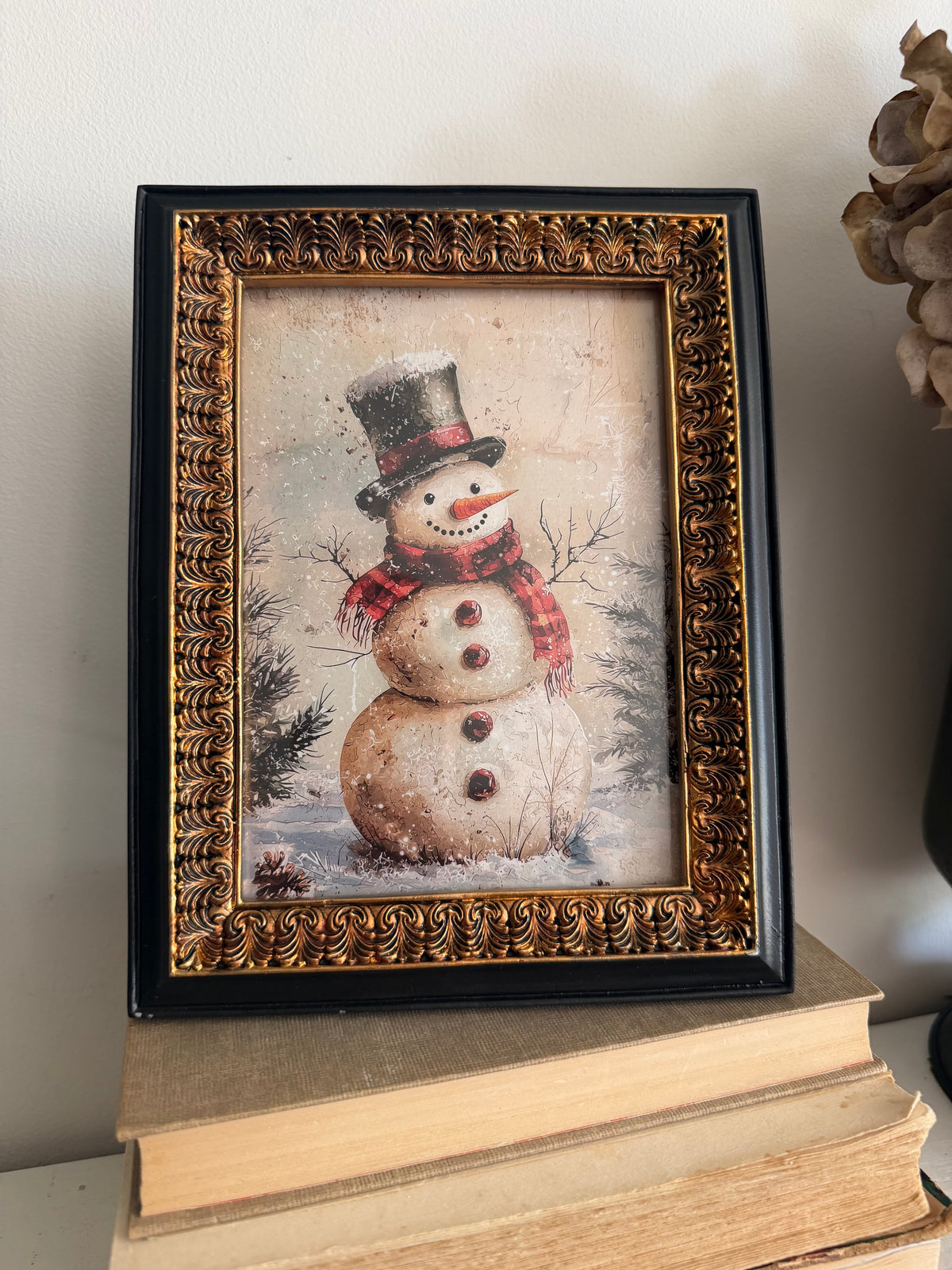 Vintage Snowman Framed Art- 5 x 7