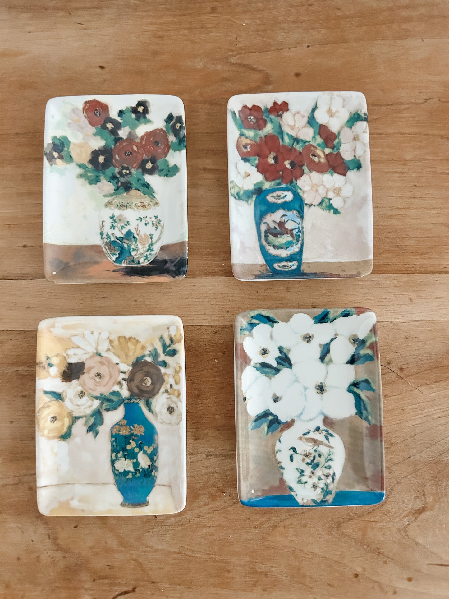 Stoneware Floral & Vase Tidbit Plates