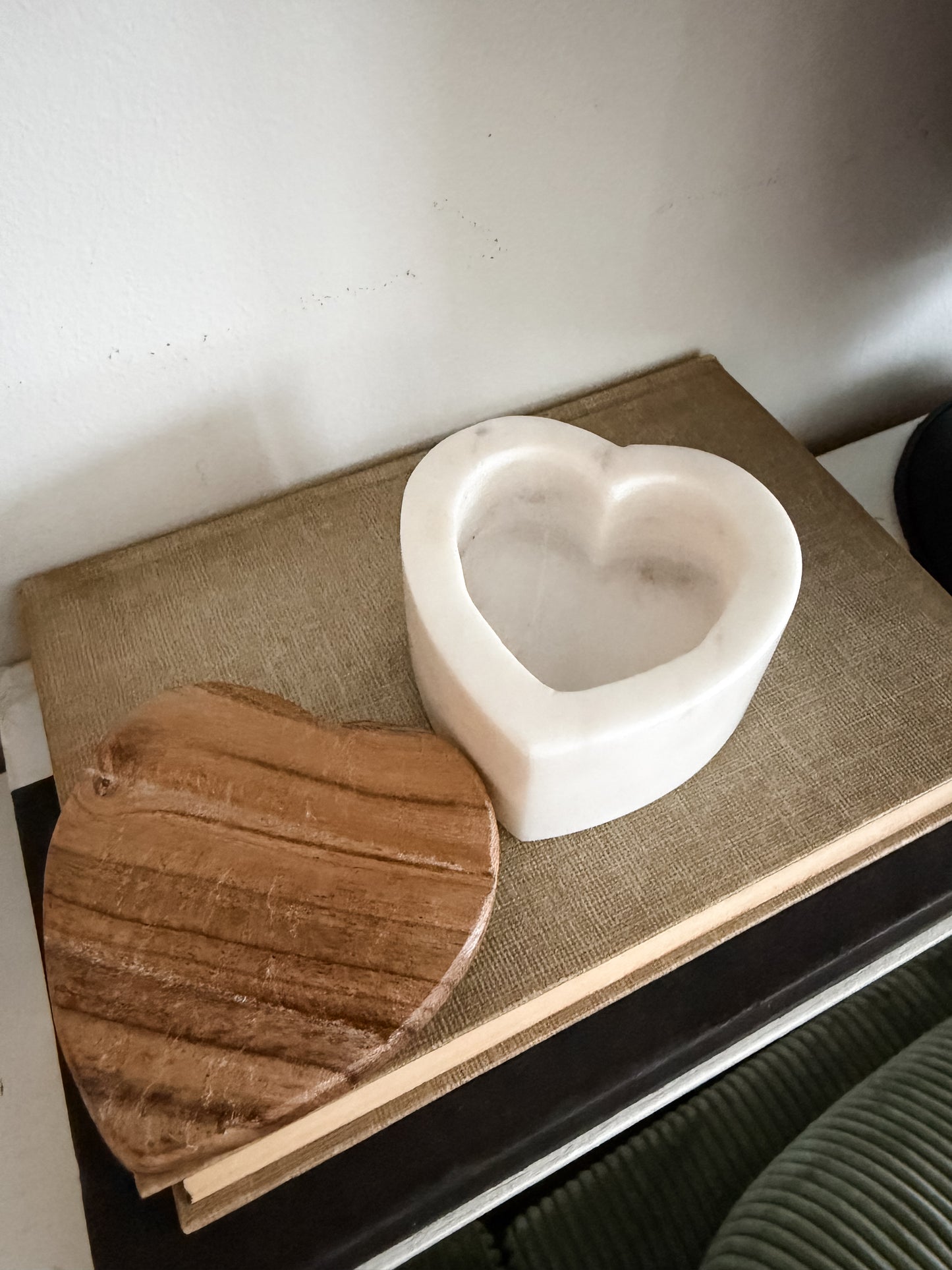 Marble & Acacia Wood Heart Shaped Trinket Container