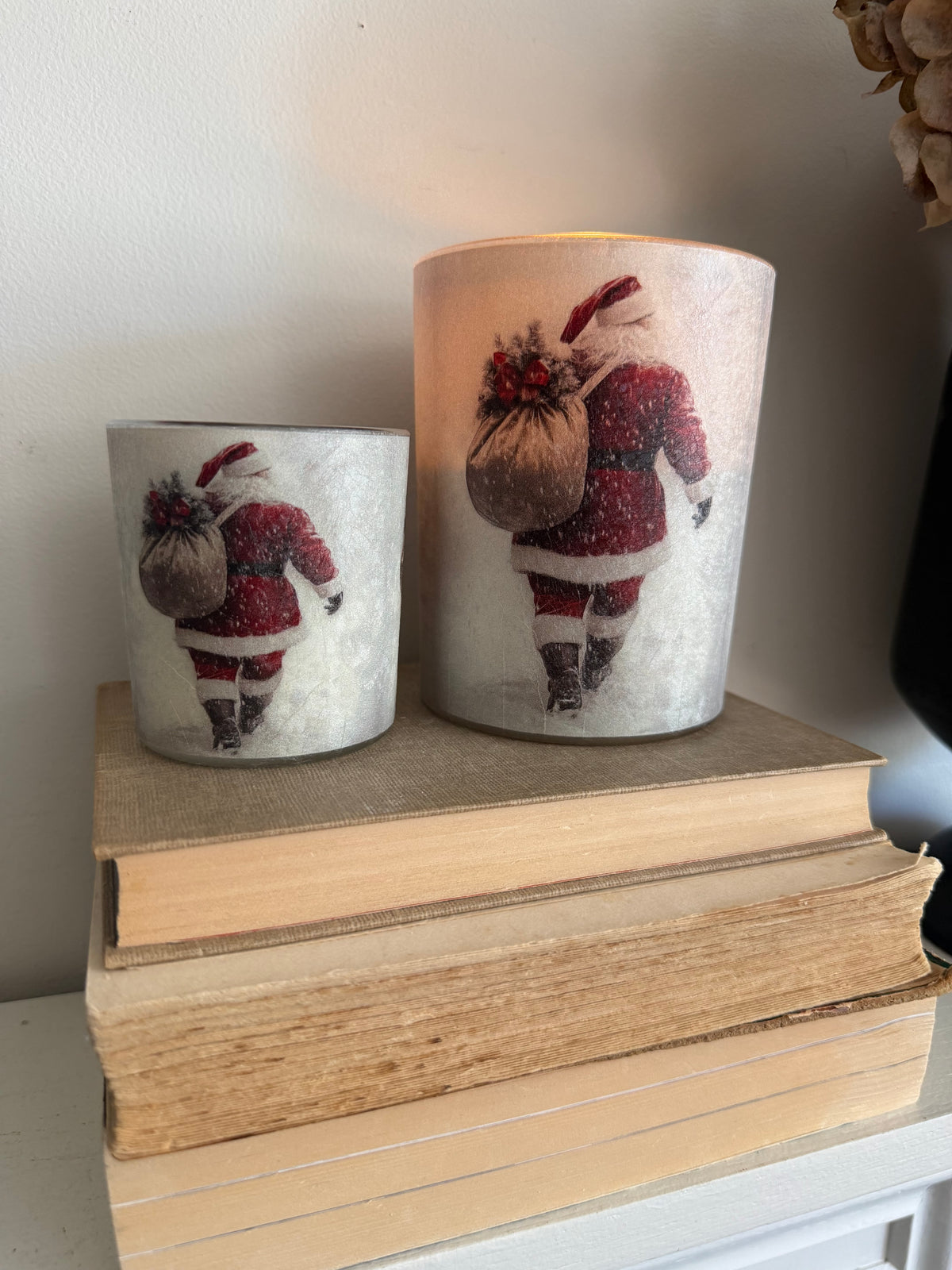 Santa Glass Votive Candle Set of 2