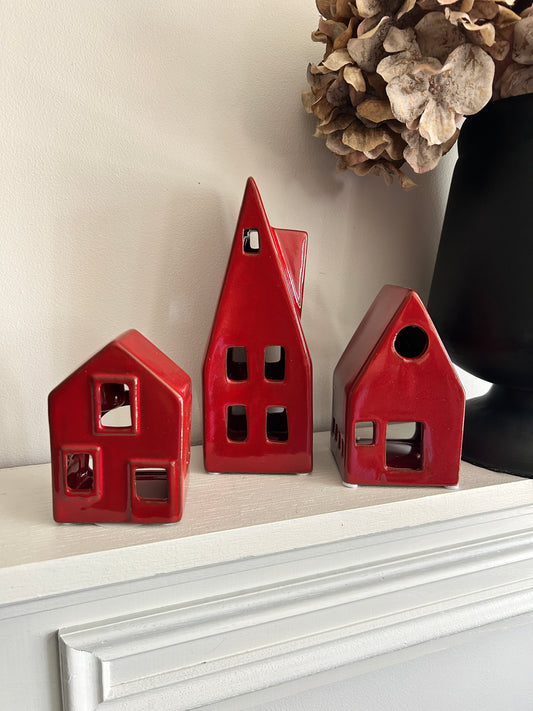 Red Holiday House Tealight Holders
