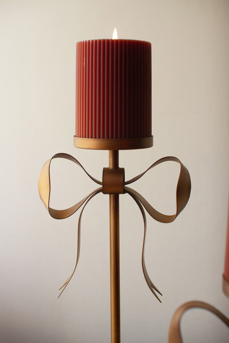 Antique Brass Bow Pillar Candle Holders Assorted