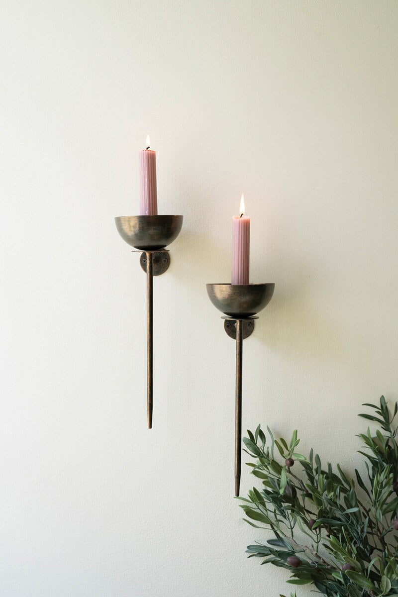 Aged Metal Wall Sconce Set