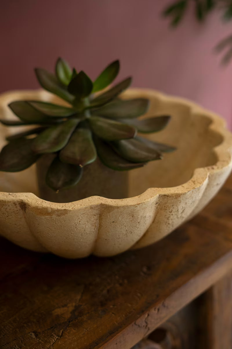 Faux Travertine Ruffled Bowl