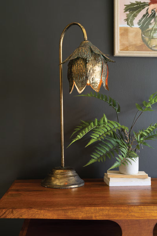 Oversized Antiqued Brass Tulip Table Lamp