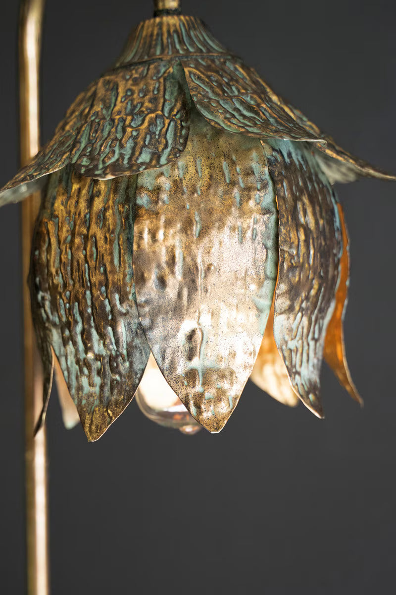 Oversized Antiqued Brass Tulip Table Lamp