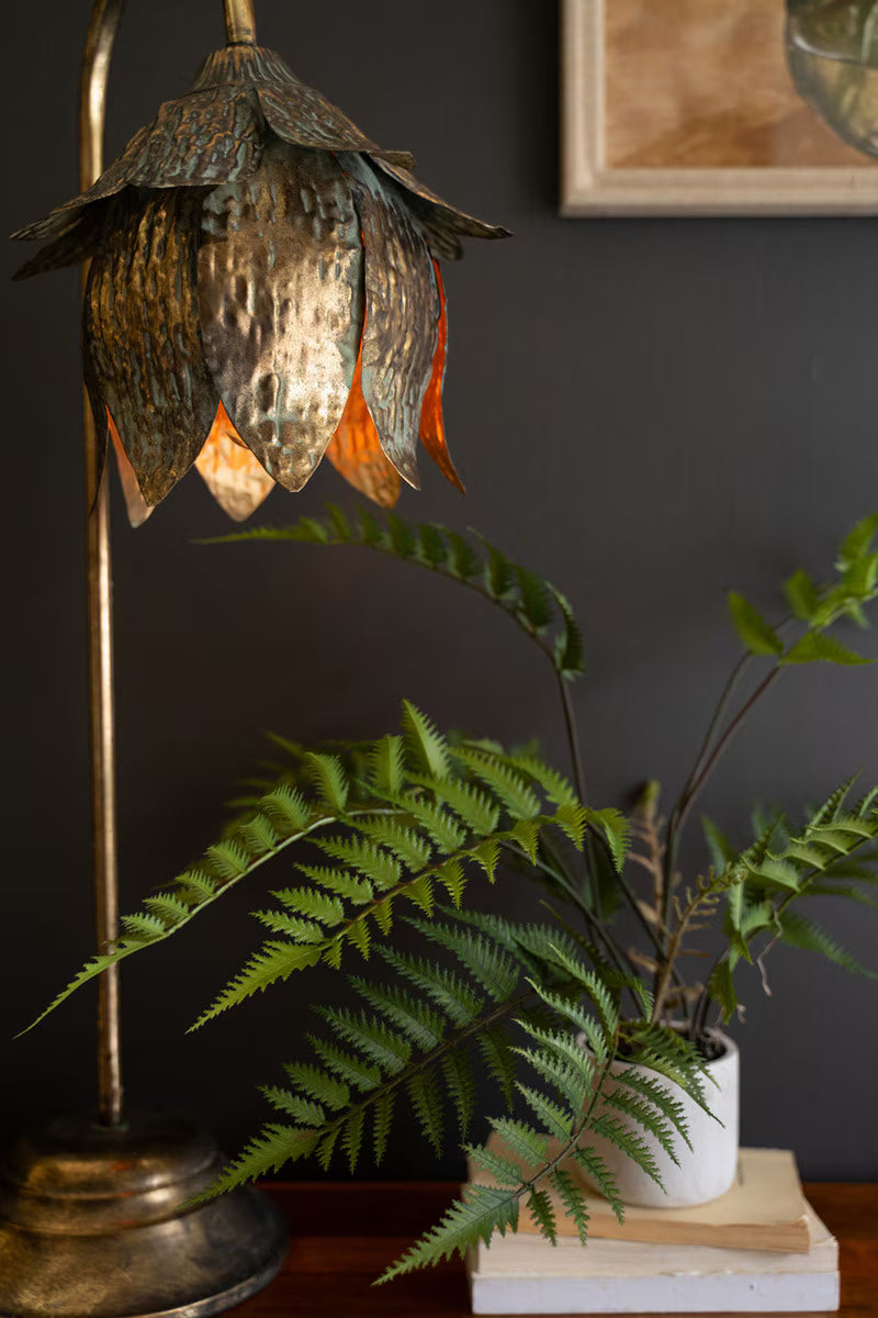 Oversized Antiqued Brass Tulip Table Lamp