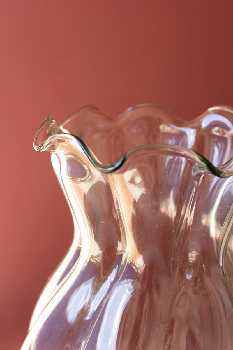 Glass Melon Ruffled Edge Vase