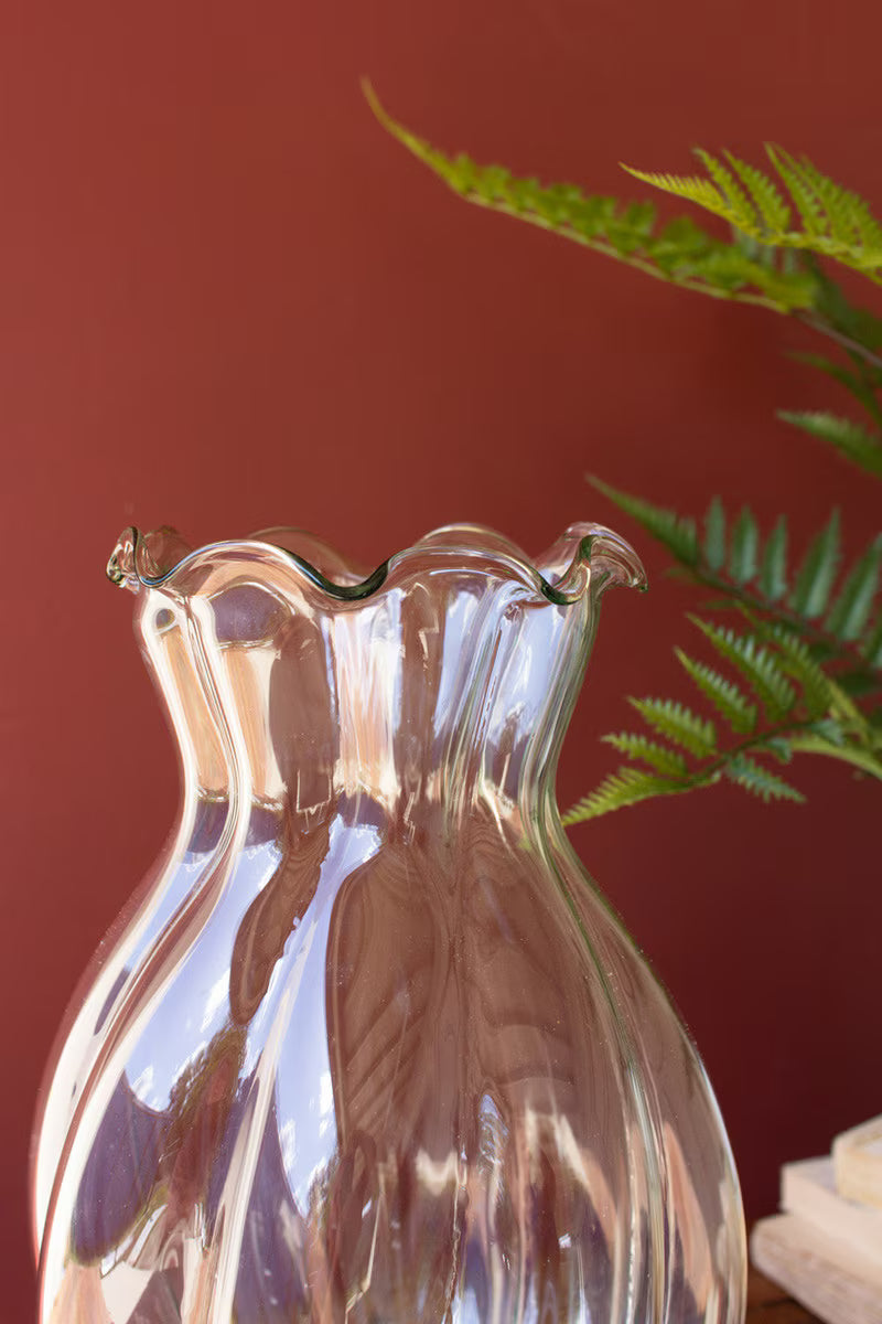 Glass Melon Ruffled Edge Vase