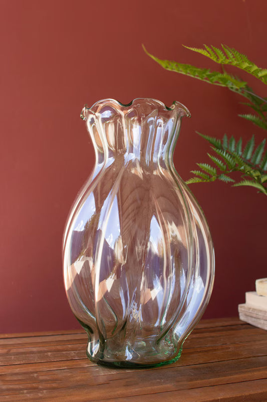 Glass Melon Ruffled Edge Vase