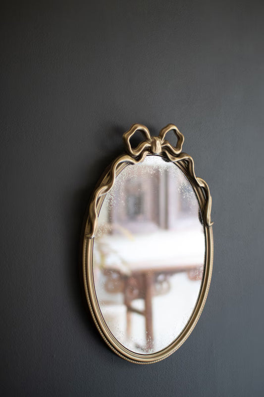 Antiqued Gold Bow Glass Mirror