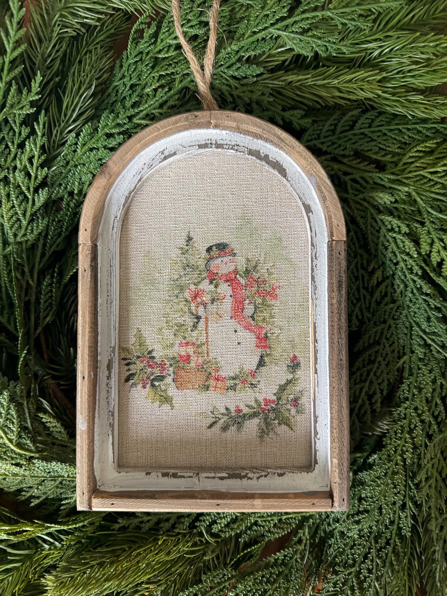 Snowman Watercolour Arched Hanging Art
