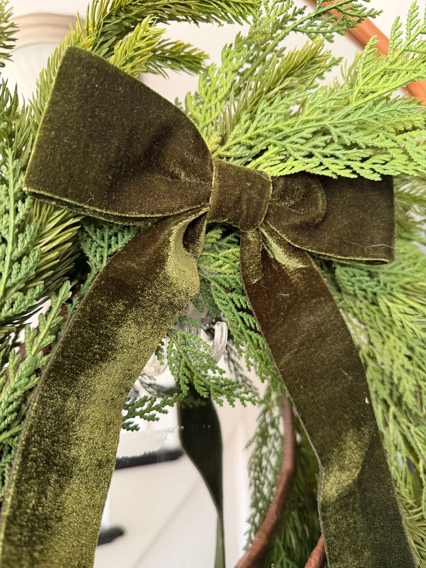 Green Velvet Clip Bow