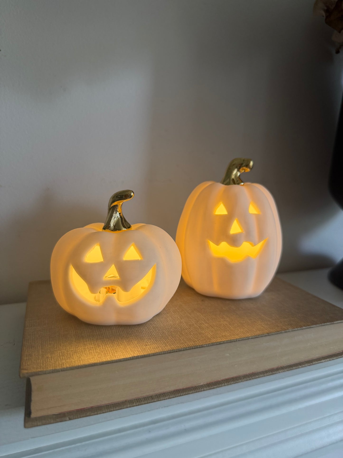 White & Gold Mini Jack-o-Lantern Pumpkins- Assorted Styles