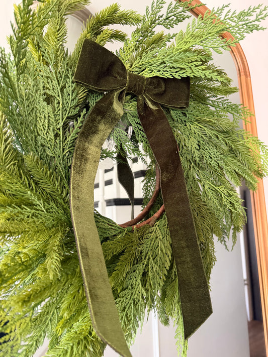 Green Velvet Clip Bow