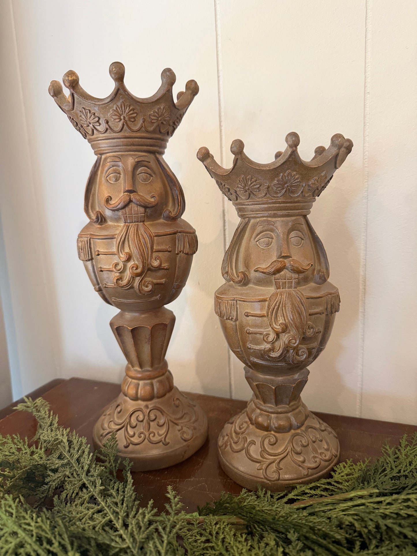 Nutcracker Wood Look Pillar Candle Holders Assorted