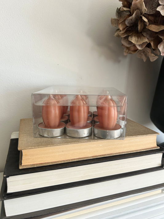 Tan Pumpkin Unscented Tealights- Set of 9