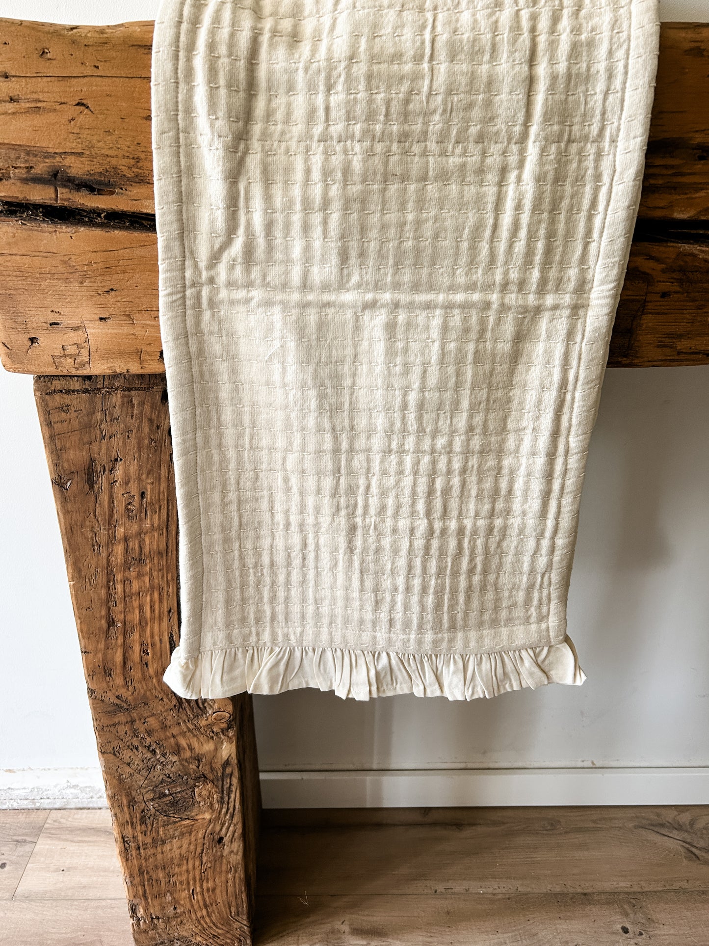 Cream Cotton Gauze Ruffle Runner- 109”