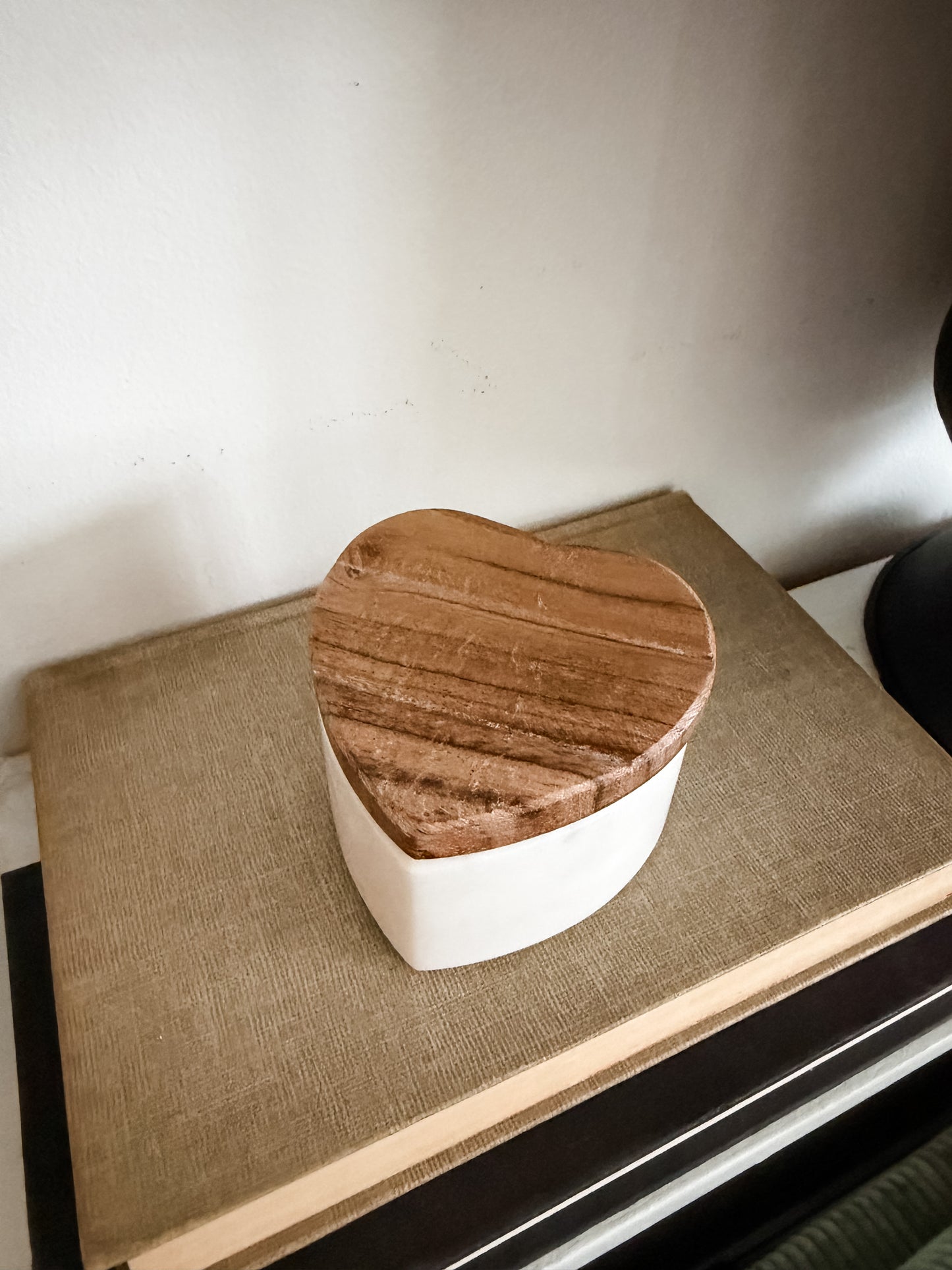 Marble & Acacia Wood Heart Shaped Trinket Container