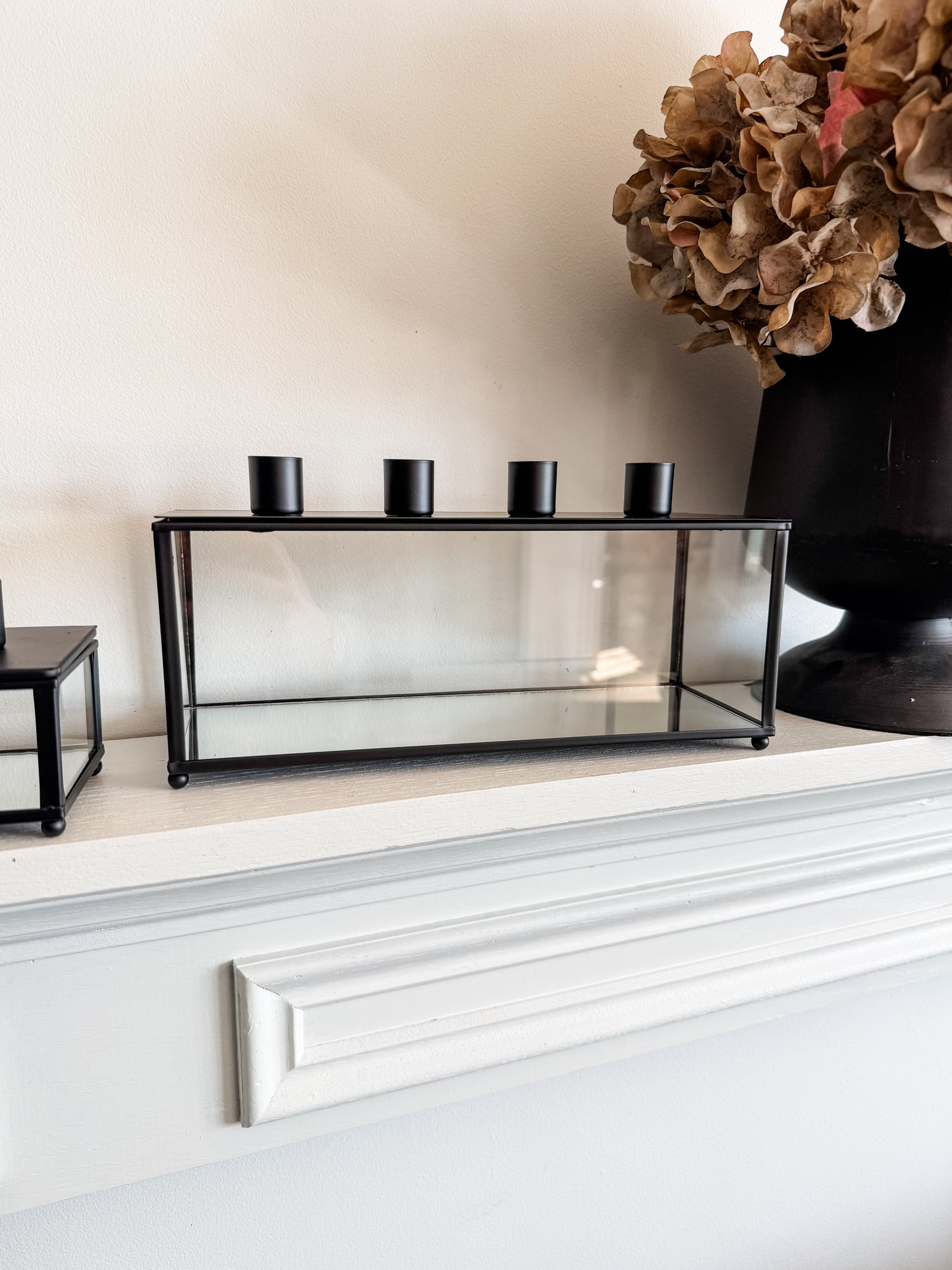 Black Metal & Glass Taper Holder Lanterns-Assorted Sizes