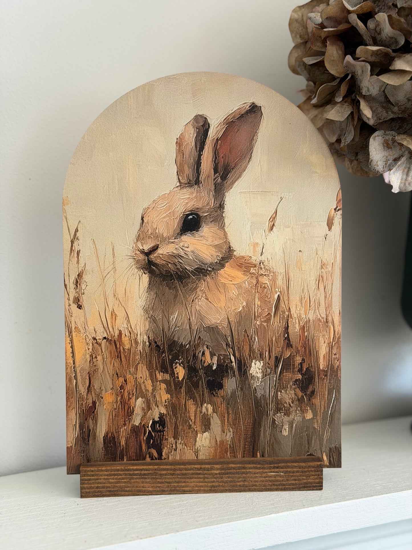 Brown Bunny Arch Art with Brown Stand
