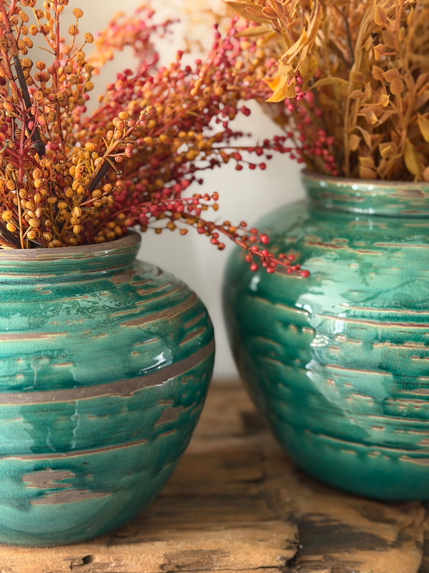 Ceramic Vase, Vintage Style, Emerald Crackle - Selva: Medium