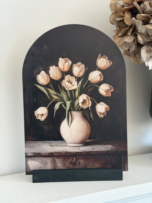 Moody Tulip Arch Art with Black Stand