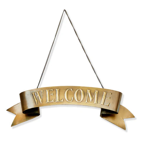 Welcome Antique Brass Sign
