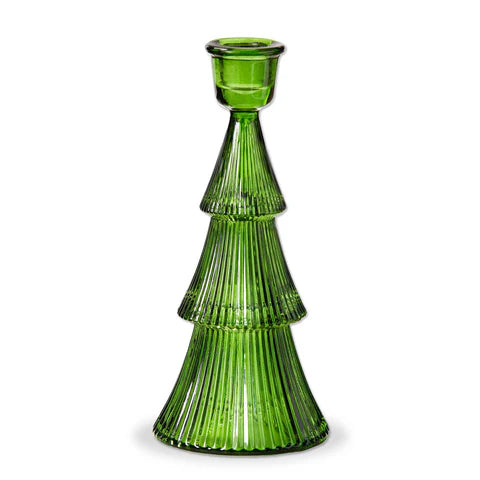 Green Glass Tree Taper Holders