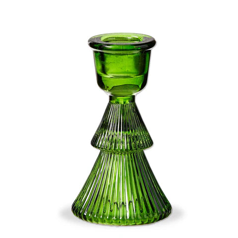 Green Glass Tree Taper Holders