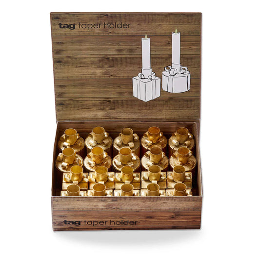 Antiqued Gold Gift Shaped Taper Holders