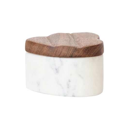 Marble & Acacia Wood Heart Shaped Trinket Container