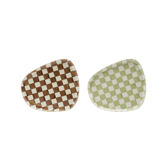 Hand Painted Checkered Organic Stoneware Platter