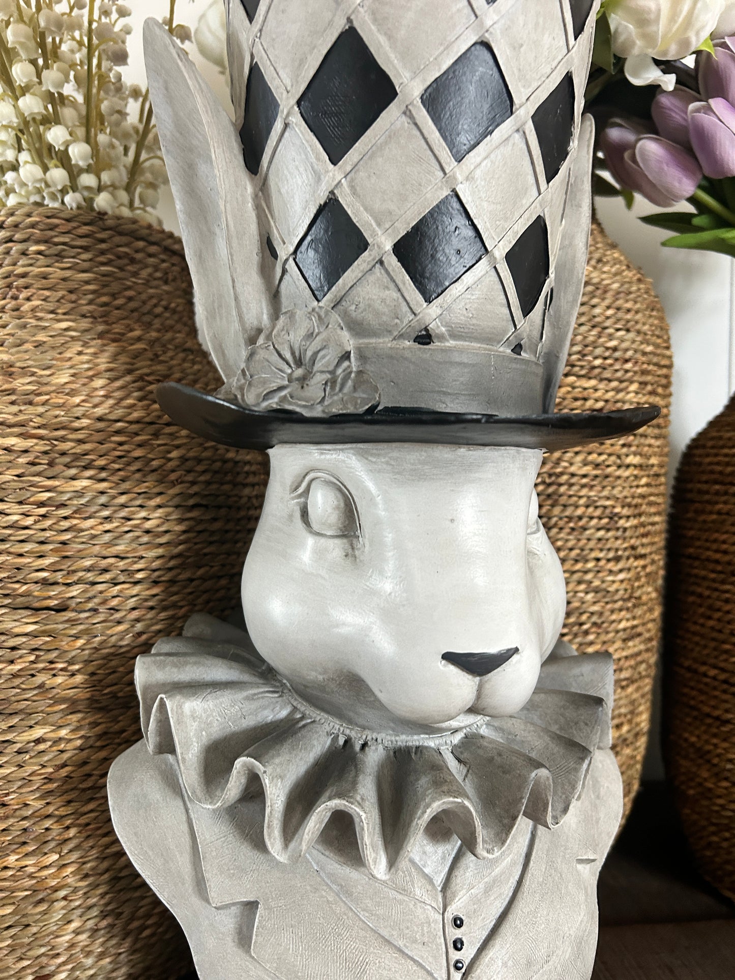 Black & Grey Whimsical Bunny Bust w/ Planter Hat