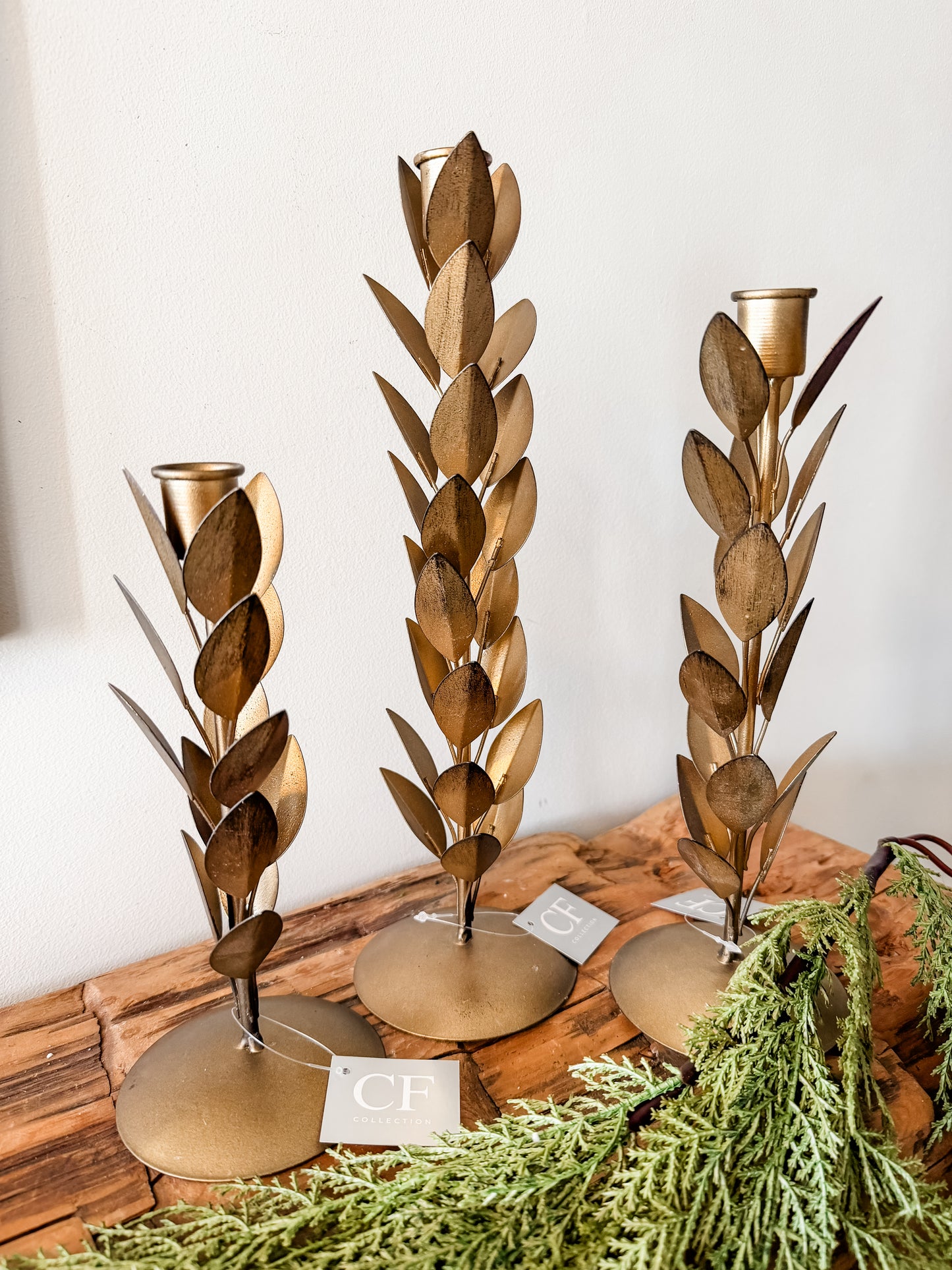 Dark Gold Leaf Taper Candle Holders Assorted