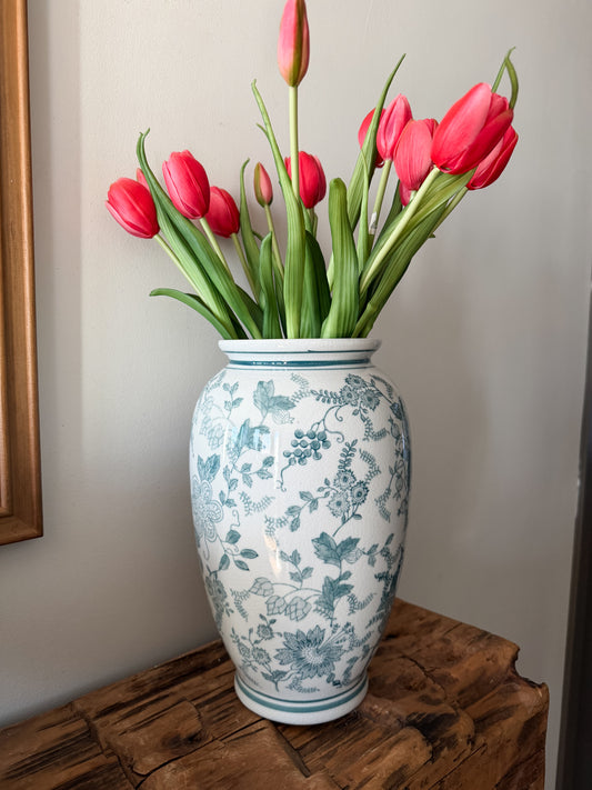Large Teal Chinoiserie Vase