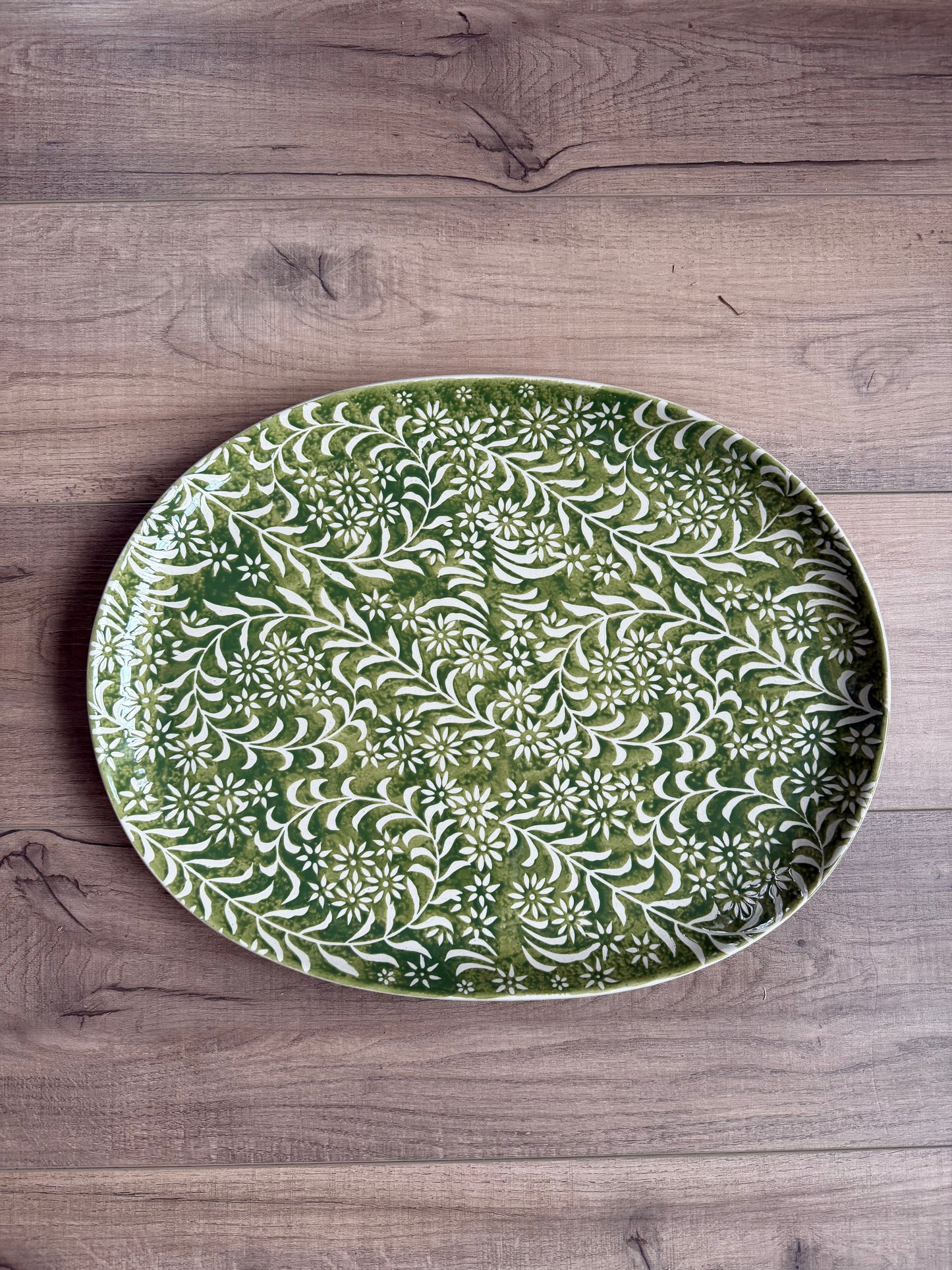 Green Stoneware Botanical Platter