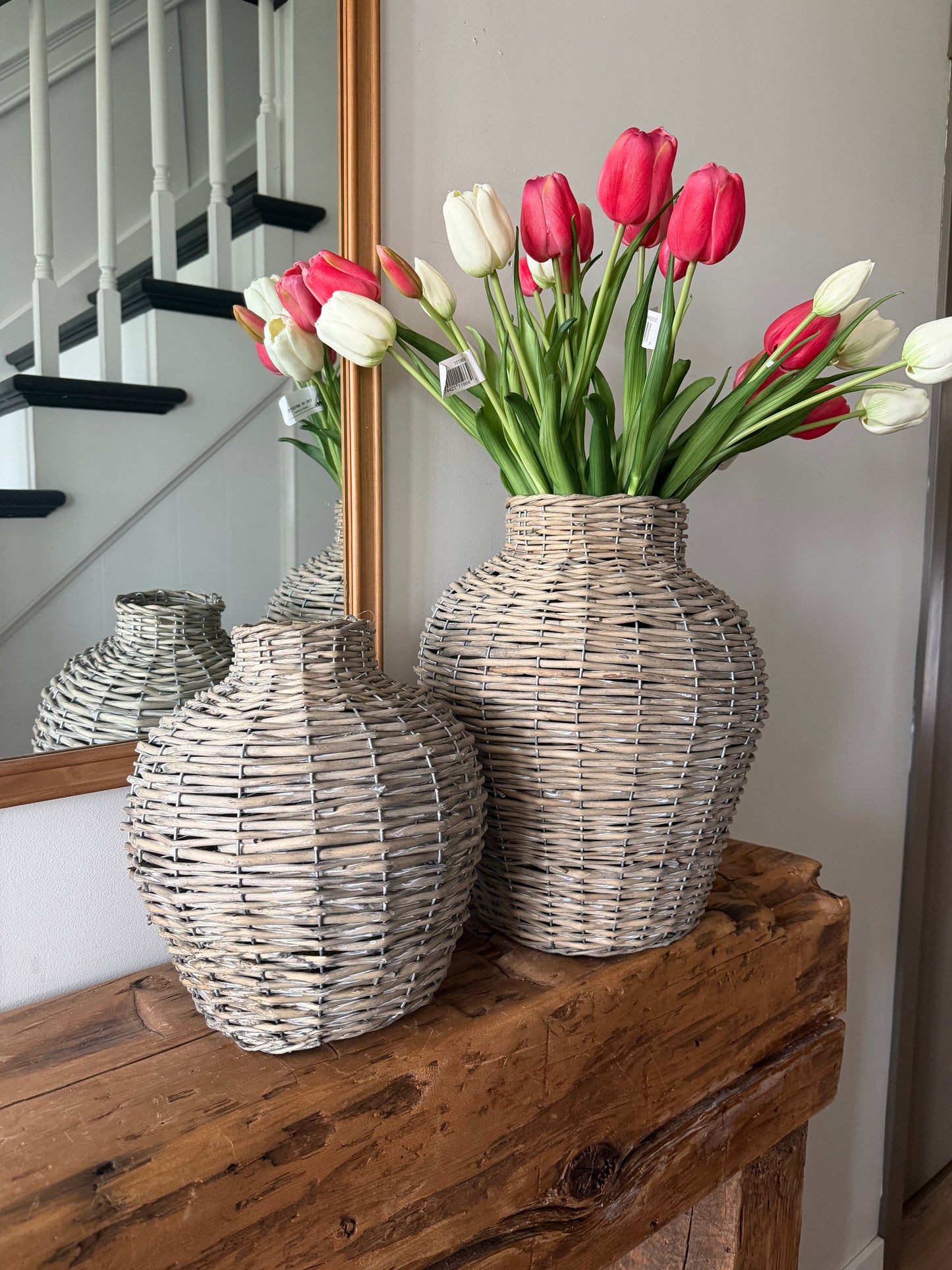 Large Grey Wash Willow Vase