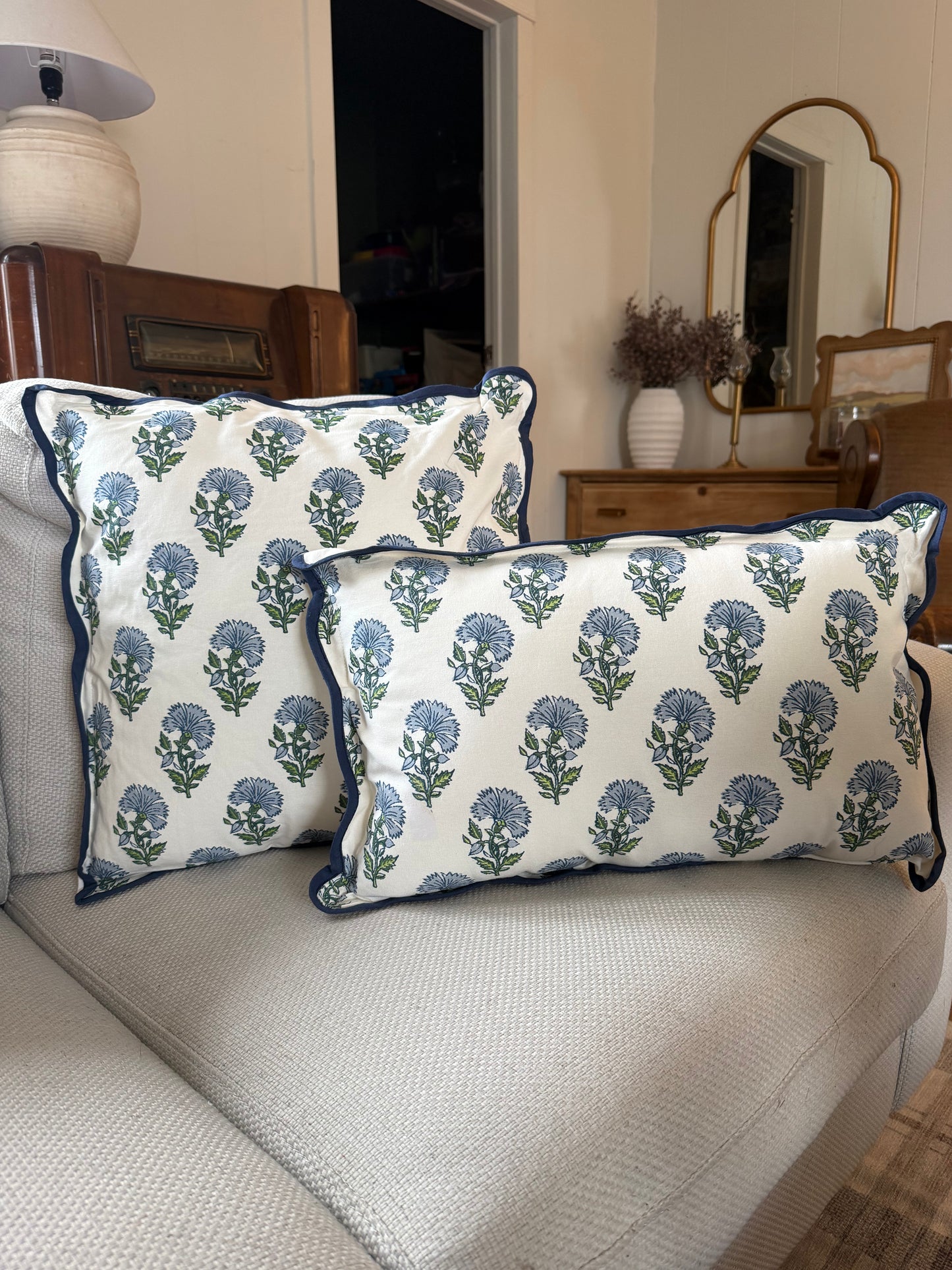 Blue Aster Pattern Throw Pillow