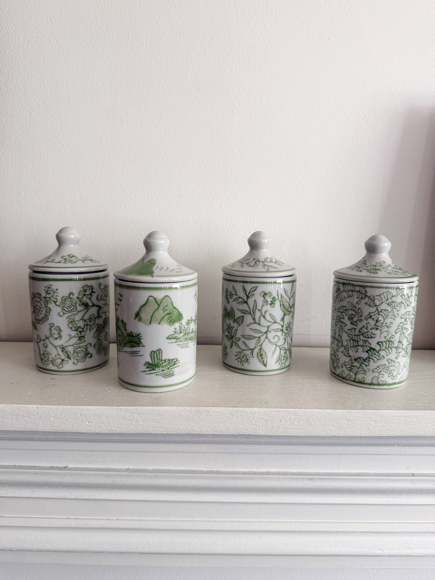 Green Hand Stamped Spice Jars- Assorted Patterns