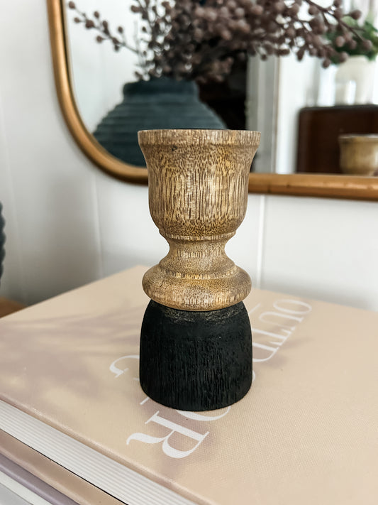 Wood & Black Taper Candle Holder