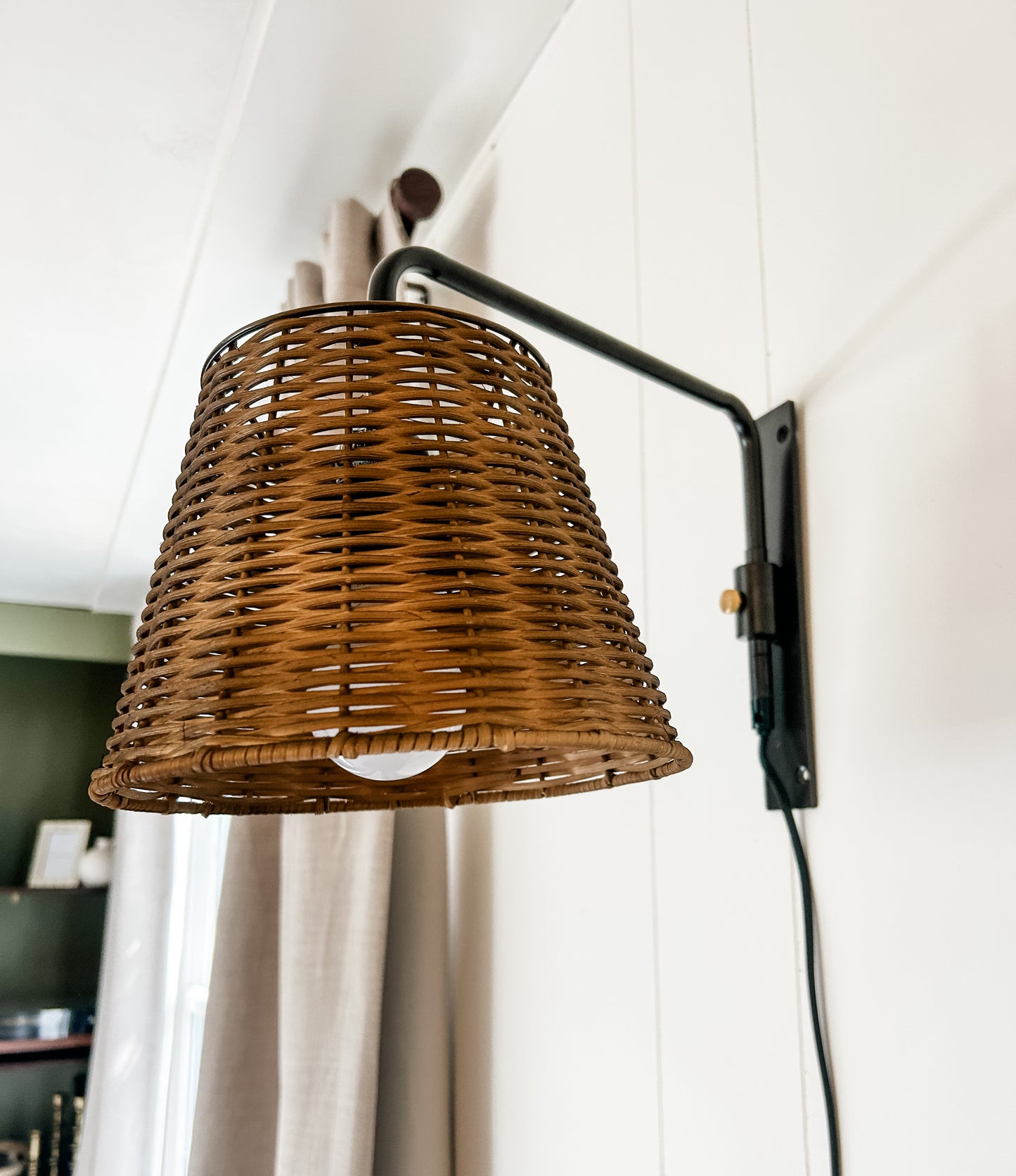 Black Iron & Rattan Wall Sconce