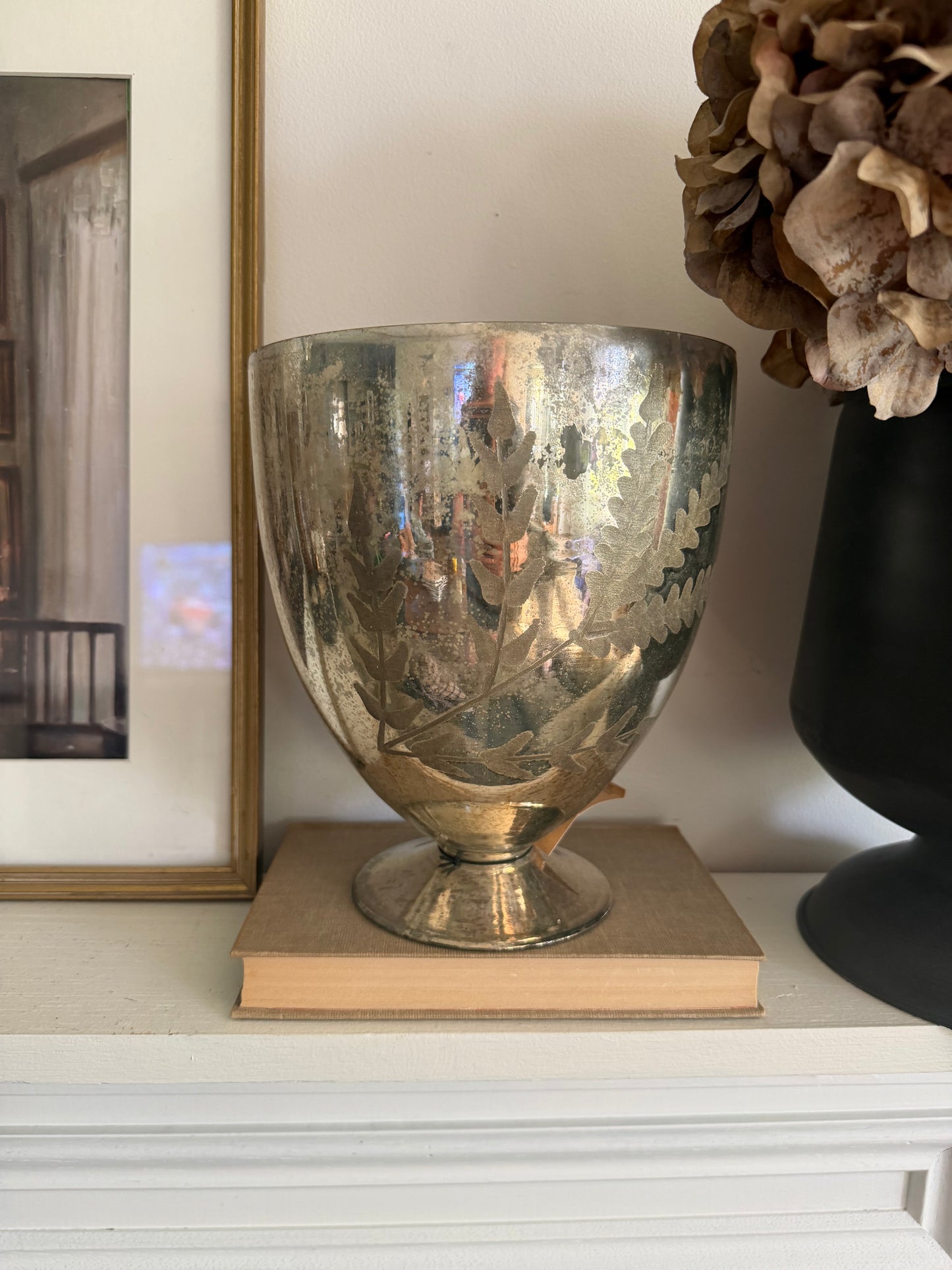 Champagne Mercury Etched Footed Urn