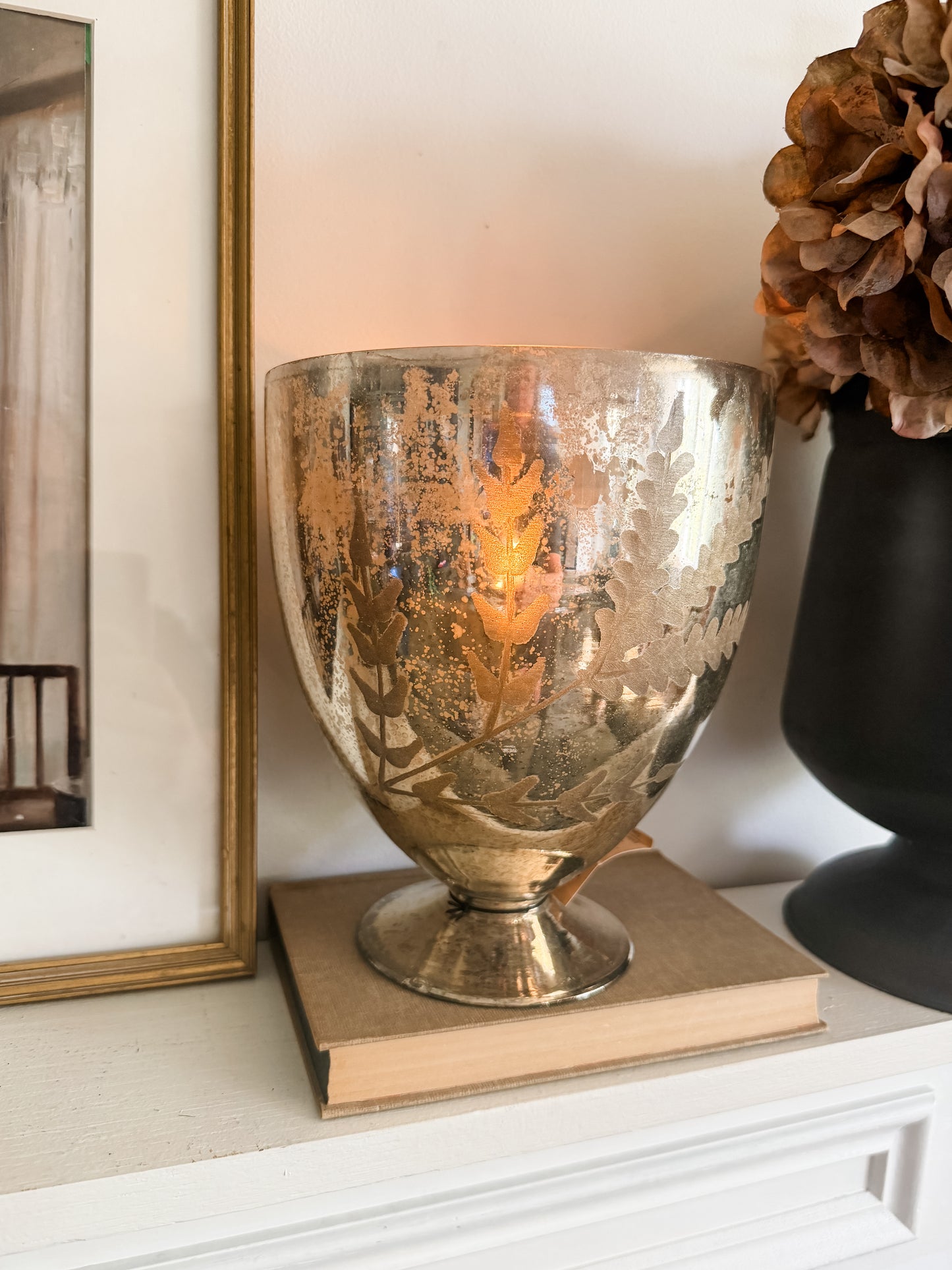 Champagne Mercury Etched Footed Urn