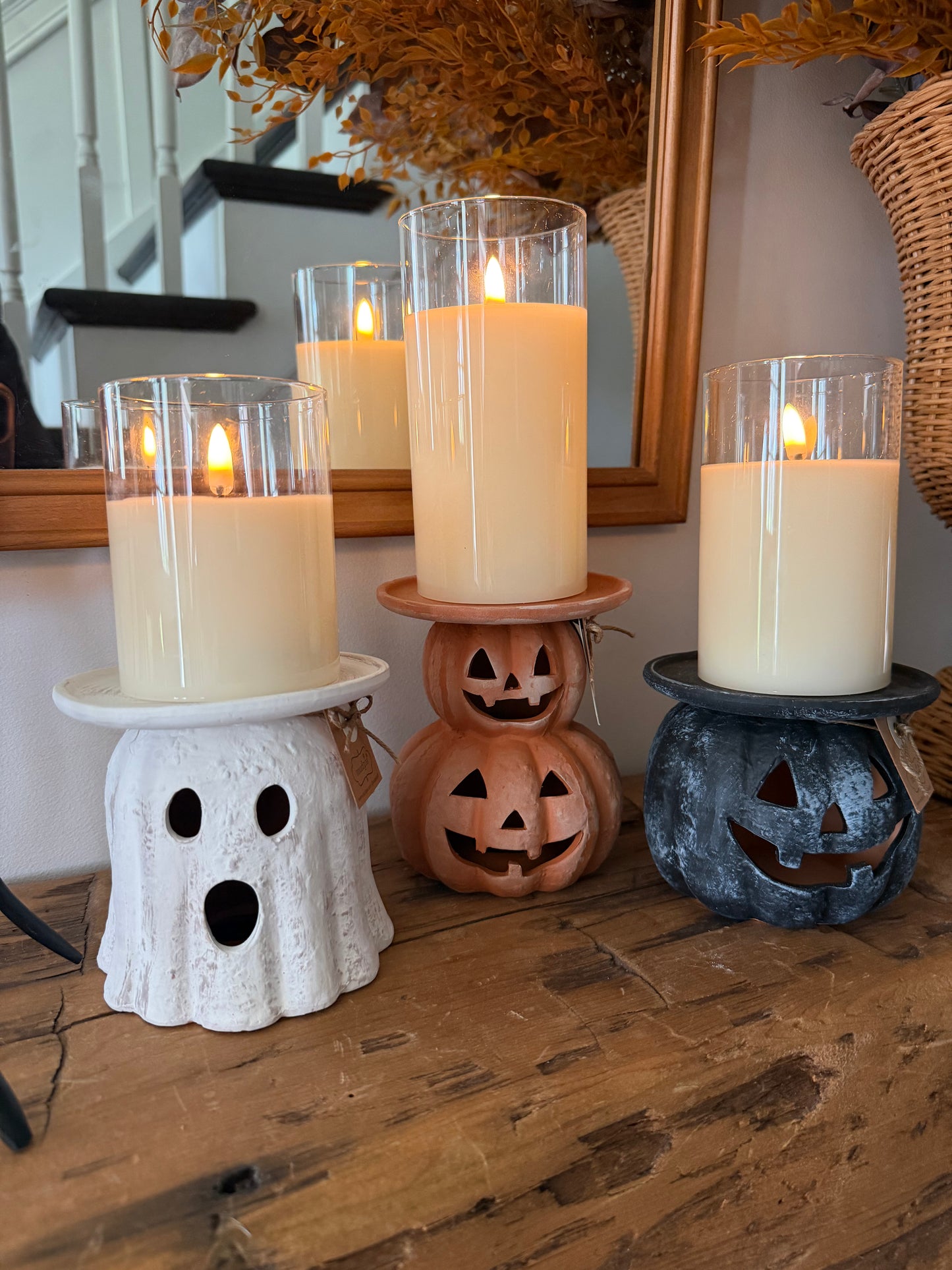 Terracotta Stacked Halloween Pillar Holders