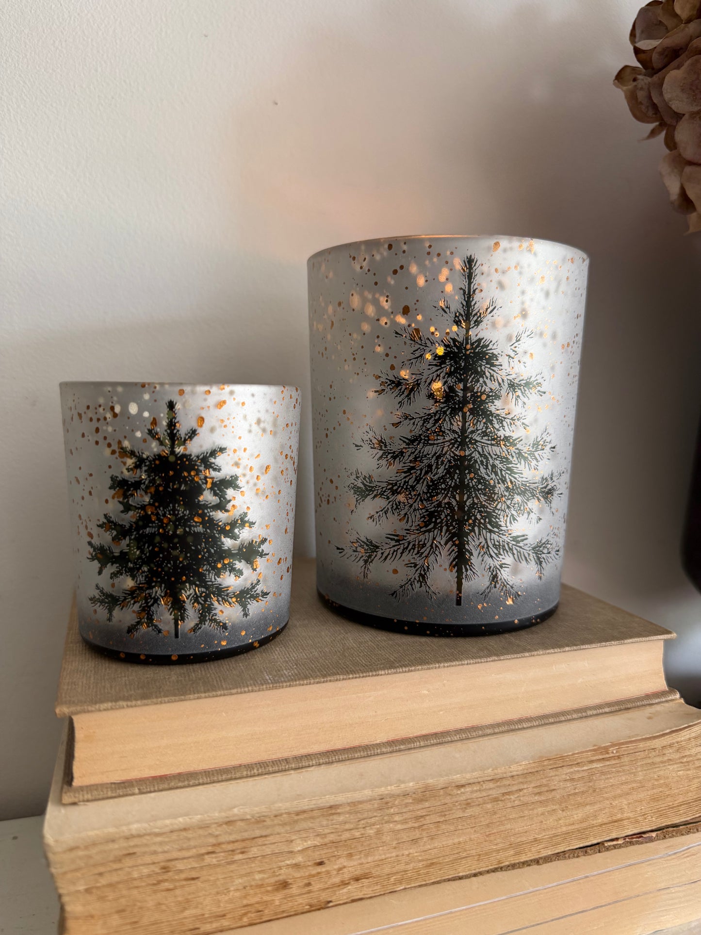 Glass Christmas Tree Votive Candle Holder Set