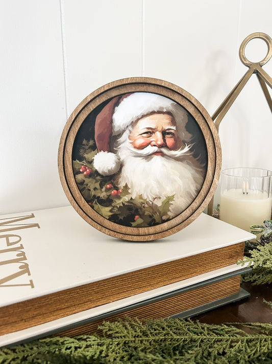 Vintage Berry Santa Round Art