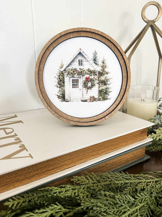 White Cottage Round Art