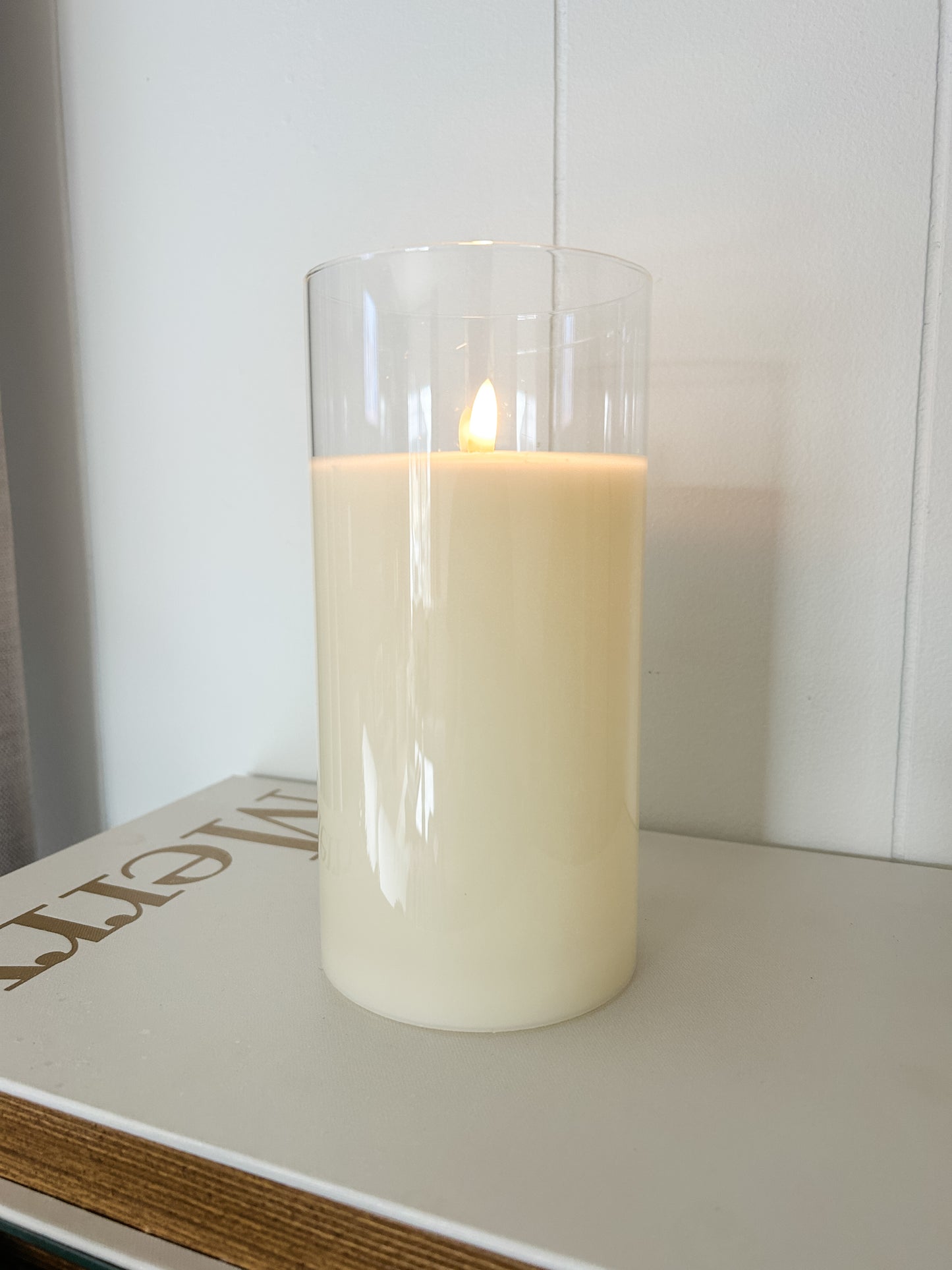 Ivory Glass Battery Operated 4" x 8" Pillar Candle